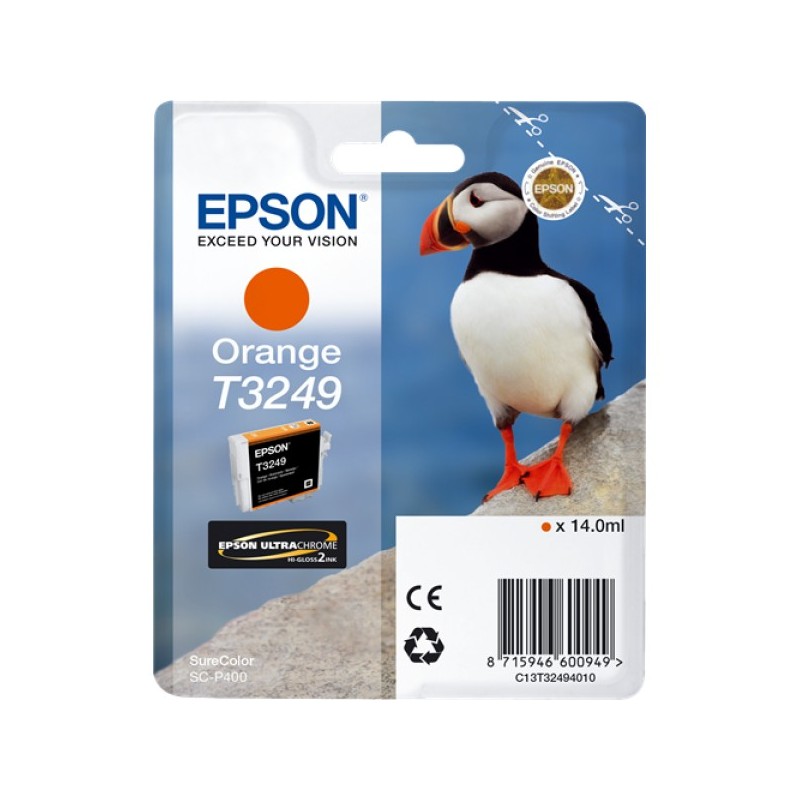 ORIGINAL Epson Cartuccia d'inchiostro Arancione C13T32494010 T3249 ~980 Seiten 14ml