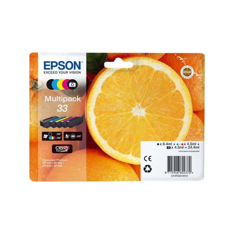 ORIGINAL Epson Multipack nero / ciano / magenta / giallo C13T33374010 33 5 cartucce d'inchiostro: T3331 + T3341 + T3342 + T3343 