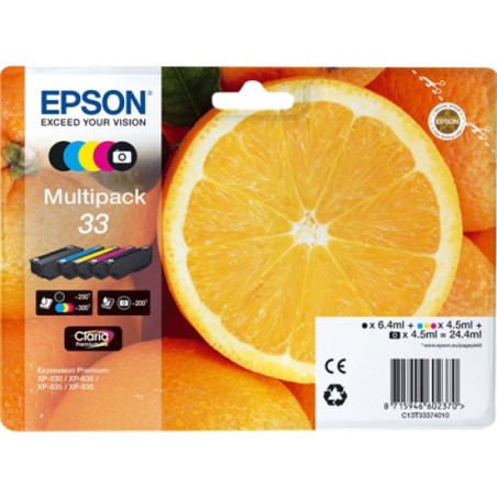 ORIGINAL Epson Multipack nero / ciano / magenta / giallo C13T33374010 33 5 cartucce d'inchiostro: T3331 + T3341 + T3342 + T3343 
