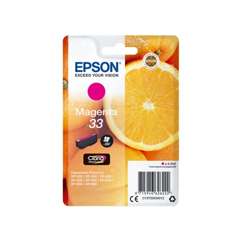 ORIGINAL Epson Cartuccia d'inchiostro magenta C13T33434012 33 ~300 Seiten 4,5ml