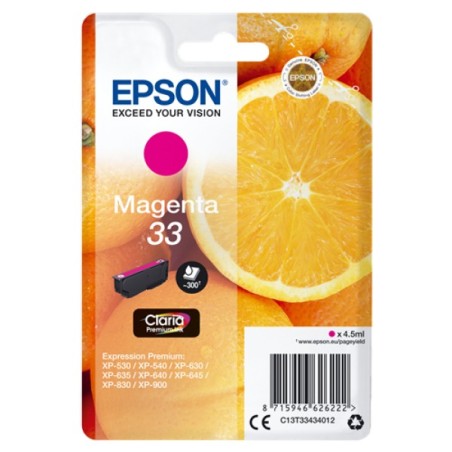 ORIGINAL Epson Cartuccia d'inchiostro magenta C13T33434012 33 ~300 Seiten 4,5ml