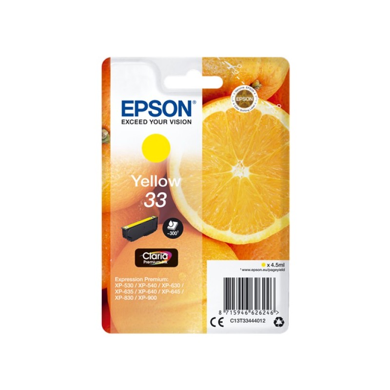 ORIGINAL Epson Cartuccia d'inchiostro giallo C13T33444012 33 ~300 Seiten 4,5ml
