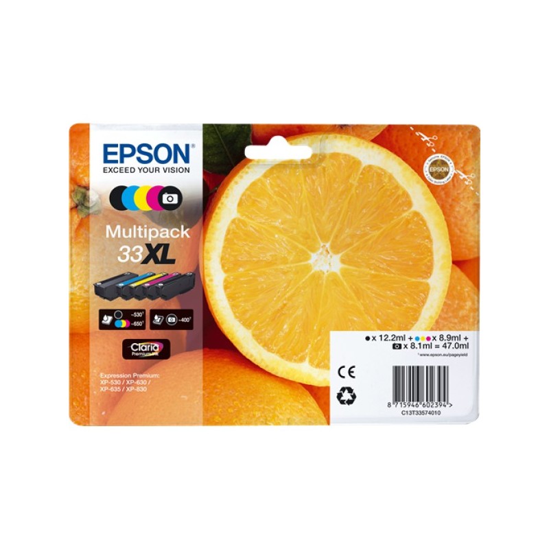 ORIGINAL Epson Multipack nero / ciano / magenta / giallo / Nero (Foto) C13T33574011 33 XL 5 Cartucce d'inchiostro: T3351 + T3361