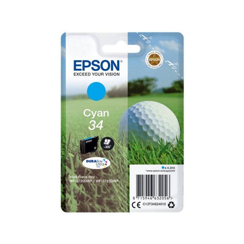 ORIGINAL Epson Cartuccia d'inchiostro ciano C13T34624010 34 ~300 Seiten 4,2ml