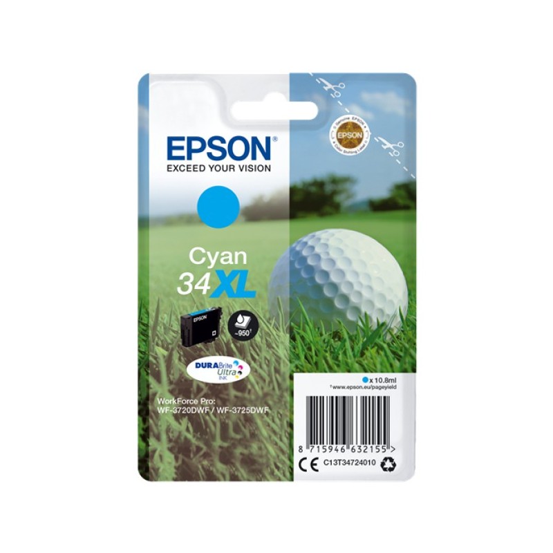 ORIGINAL Epson Cartuccia d'inchiostro ciano C13T34724010 34 XL ~950 Seiten 10,8ml
