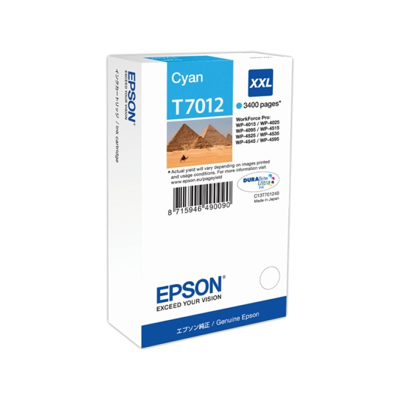 ORIGINAL Epson Cartuccia d'inchiostro ciano C13T70124010 T7012 XXL ~3400 Seiten XXL