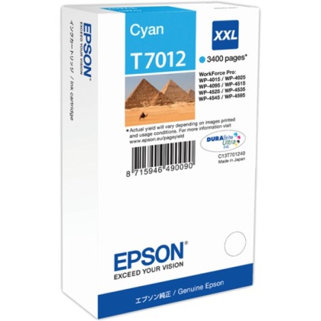 ORIGINAL Epson Cartuccia d'inchiostro ciano C13T70124010 T7012 XXL ~3400 Seiten XXL