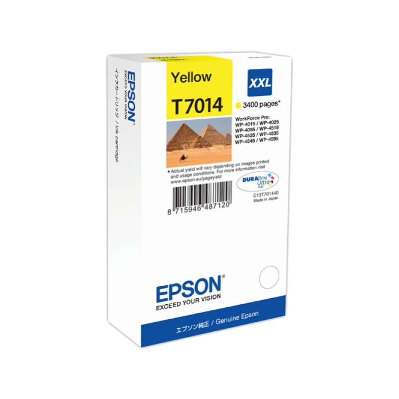 ORIGINAL Epson Cartuccia d'inchiostro giallo C13T70144010 T7014 XXL ~3400 Seiten XXL