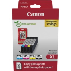 ORIGINAL Canon Value Pack nero / ciano / magenta / giallo CLI-571 XL + 10x15 cm Fotopapier 50 Blatt