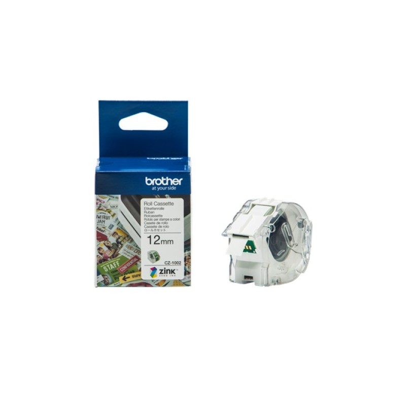ORIGINAL Brother Etichette Bianco su verde CZ-1002 12 mm Rotolo di etichette colorate 12 mm x 5 m, autoadesive