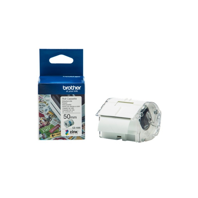 ORIGINAL Brother Etichette Bianco / Trasparente CZ-1005 50 mm Rotolo di etichette colorate 50 mm x 5 m, autoadesive