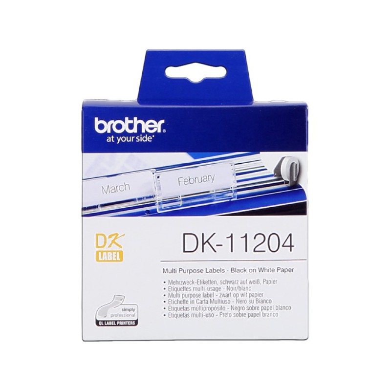 ORIGINAL Brother Etichette Nero su bianco DK-11204 etichette in carta multiuso, 17x54 mm bainco 400 et/ruolo