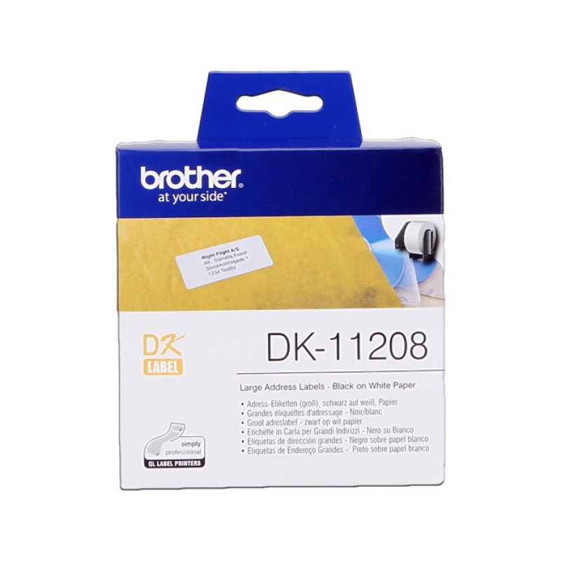 ORIGINAL Brother Etichette Nero su bianco DK-11208 etichette in carta per indirizzi, 38x90 mm bianco 400 et./ruolo