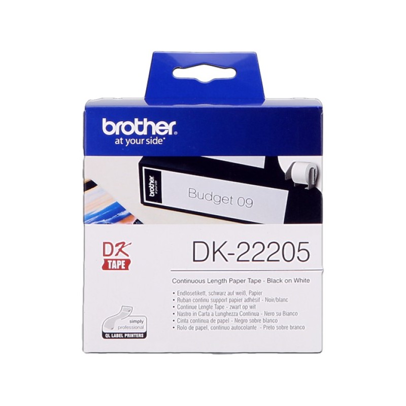 ORIGINAL Brother Etichette Nero su bianco DK-22205 etichetta a lunghezza continua, 62mm bianco 30,48m