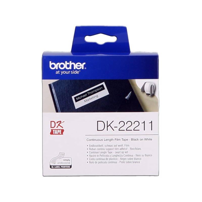 ORIGINAL Brother Etichette Nero su bianco DK-22211 etichetta a lunghezza continua, 29mm x 15,24 m bianco