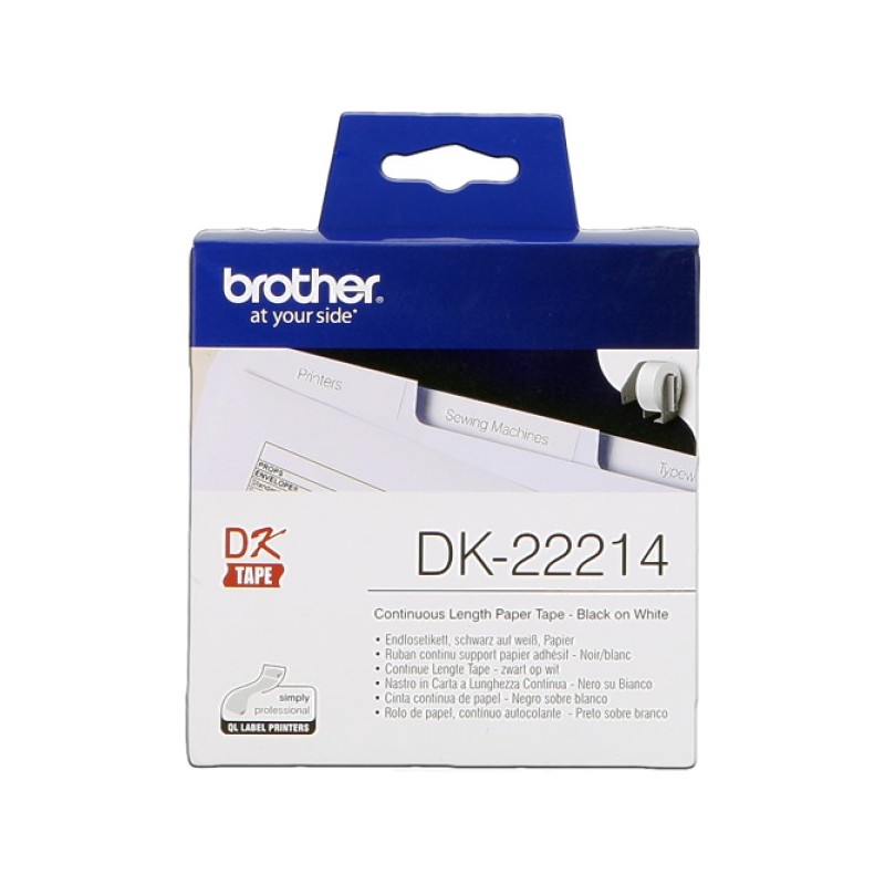 ORIGINAL Brother Etichette Nero su bianco DK-22214 etichetta a lunghezza continua, 12 mm bianco 30,48 m