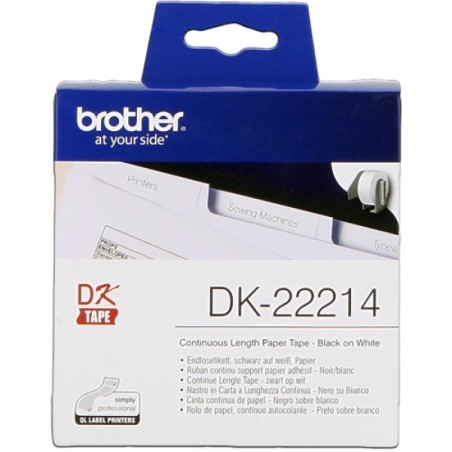 ORIGINAL Brother Etichette Nero su bianco DK-22214 etichetta a lunghezza continua, 12 mm bianco 30,48 m
