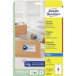 ORIGINAL AVERY Zweckform Etichette Bianco J8165-25 Versandetiketten Etichette per Indirizzi, Inkjet, Bianco, 200pcs.