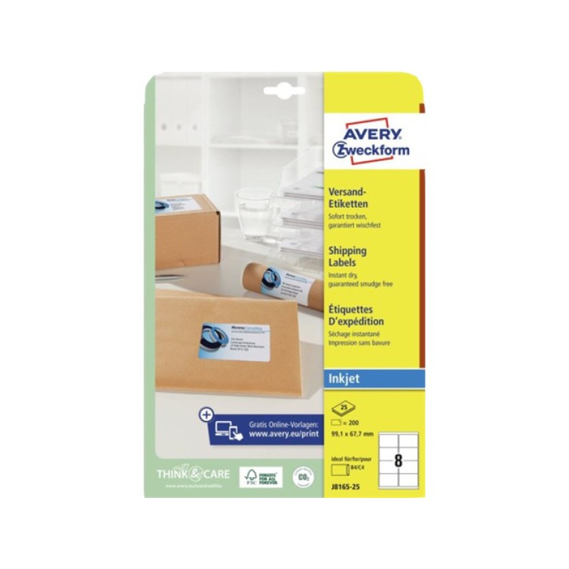 ORIGINAL AVERY Zweckform Etichette Bianco J8165-25 Versandetiketten Etichette per Indirizzi, Inkjet, Bianco, 200pcs.