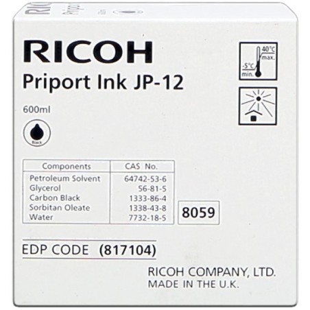 ORIGINAL Ricoh Cartuccia d'inchiostro nero JP12 (5-Pack) 817104 600ml