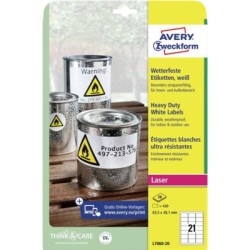 ORIGINAL AVERY Zweckform Etichette Bianco L7060-20 Wasserfeste Etiketten 63.5 x 38.1 mm, 420 pcs, bianco