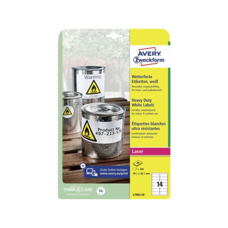 ORIGINAL AVERY Zweckform Etichette Bianco L7063-20 Wasserfeste Etiketten