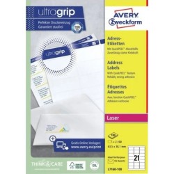 ORIGINAL AVERY Zweckform Etichette Bianco L7160-100 Adressetiketten Etichette per indirizzo AVERY, QuickPEEL, 63,5 x 38,1 mm, bi