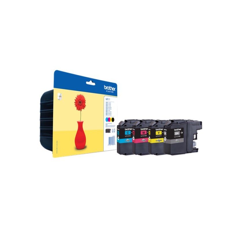 ORIGINAL Brother Multipack nero / ciano / magenta / giallo LC-121 LC121VALBPDR ~300 Seiten 4 cartucce di inchiostro LC121: BK+C+