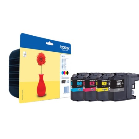 ORIGINAL Brother Multipack nero / ciano / magenta / giallo LC-121 LC121VALBPDR ~300 Seiten 4 cartucce di inchiostro LC121: BK+C+