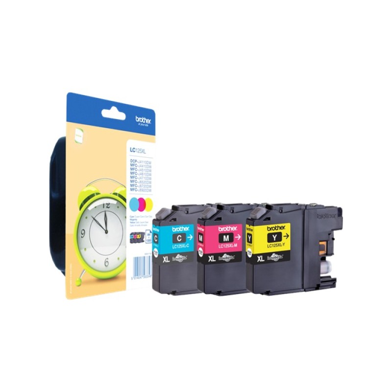 ORIGINAL Brother Multipack ciano / magenta / giallo LC-125XL LC125XLRBWBPDR 3 cartucce d'inchiostro LC125: C+M+Y