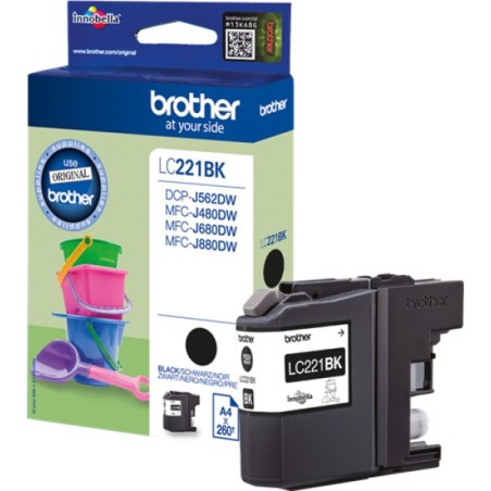 ORIGINAL Brother Cartuccia d'inchiostro nero LC221BK LC-221 ~260 Seiten 7,1ml
