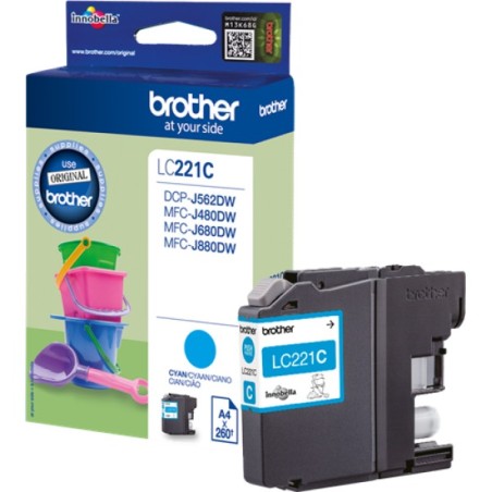 ORIGINAL Brother Cartuccia d'inchiostro ciano LC221C LC-221 ~260 Seiten 3,9ml