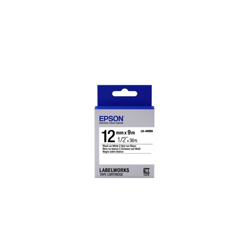 ORIGINAL Epson Nastro Nero su bianco LK-4WBN C53S654021 12 mm x 9 m