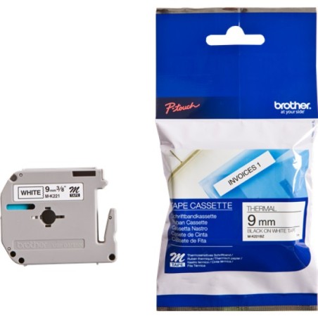 ORIGINAL Brother Nastro Nero su bianco M-K221BZ M-K221 9 mm x 8 m, non laminato