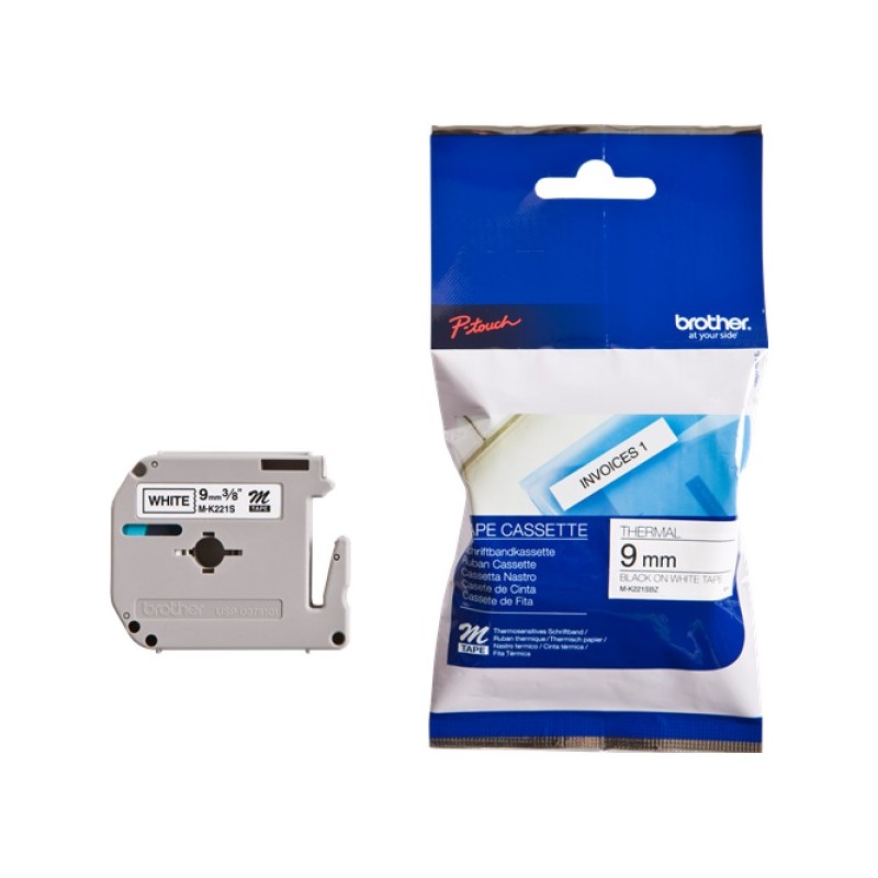 ORIGINAL Brother Nastro Nero su bianco M-K221SBZ M-K221S 9 mm x 4 m, non laminato