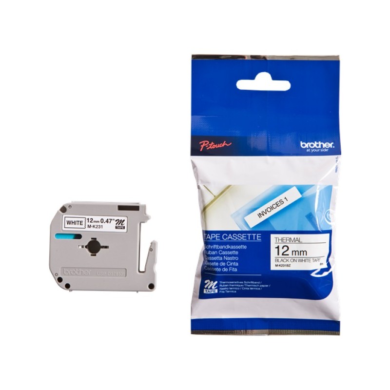 ORIGINAL Brother Nastro Nero su bianco M-K231BZ M-K231 12 mm x 8 m, non laminato