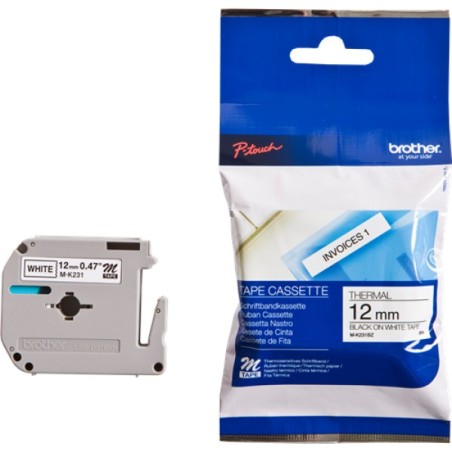ORIGINAL Brother Nastro Nero su bianco M-K231BZ M-K231 12 mm x 8 m, non laminato