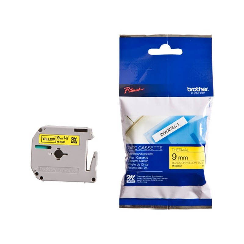 ORIGINAL Brother Nastro Nero su giallo M-K621BZ M-K621 9 mm x 8 m, non laminato