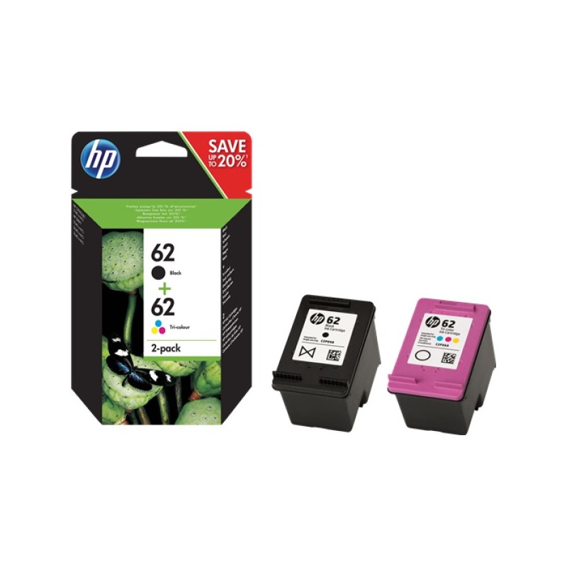 ORIGINAL HP Multipack nero / differenti colori N9J71AE 62 2x inchiostro HP 62: 1x C2P04AE + 1x C2P06AE