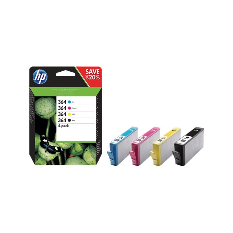 ORIGINAL HP Multipack nero / ciano / magenta / giallo N9J73AE 364 4x inchiostro HP 364: bk + c + m + y