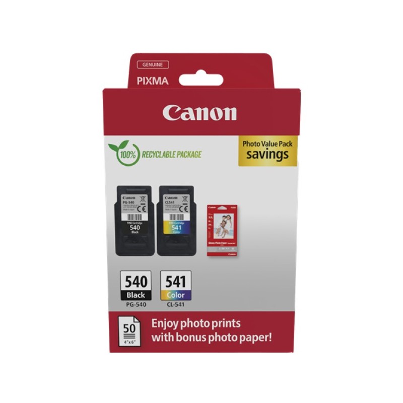 ORIGINAL Canon Value Pack nero / differenti colori / Bianco PG-540+CL-541 + 10x15 cm Fotopapier 50 Blatt ~360 Seiten