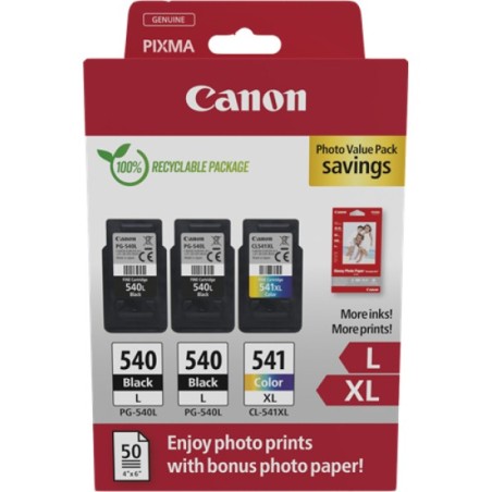 ORIGINAL Canon Value Pack nero / differenti colori PG-540L+CL-541XL + 10x15 cm Fotopapier 50 Blatt ~700 Seiten