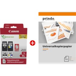 ORIGINAL Canon Value Pack nero / differenti colori / Bianco PG-540L+CL-541XL MCVP + Prindo Universal Papier 500 Blatt ~700 Seite