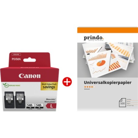 ORIGINAL Canon Value Pack nero / Bianco PG-540L Twin MCVP + Prindo Universal Papier 500 Blatt ~300 Seiten