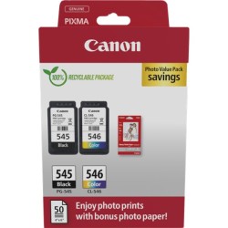 ORIGINAL Canon Value Pack nero / differenti colori / Bianco PG-545 + CL-546 + 10x15 cm Fotopapier 50 Blatt ~360 Seiten