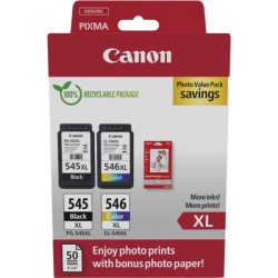 ORIGINAL Canon Value Pack nero / differenti colori PG-545XL + CL-546XL + 10x15 cm Fotopapier 50 Blatt ~700 Seiten