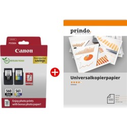 ORIGINAL Canon Value Pack nero / differenti colori / Bianco / Bianco PG-560+CL-561 MCVP + Prindo Universal Papier 500 Blatt ~360