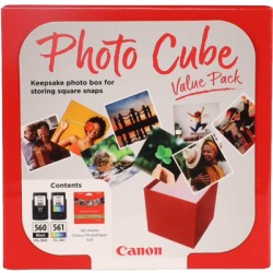 ORIGINAL Canon Value Pack nero / differenti colori PG-560+CL-561 Photo Cube + 13x13 cm Photo Paper Plus Glossy II 40 Blatt ~360 