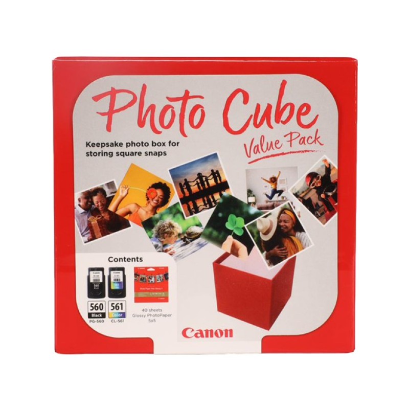ORIGINAL Canon Value Pack nero / differenti colori PG-560+CL-561 Photo Cube + 13x13 cm Photo Paper Plus Glossy II 40 Blatt ~360 