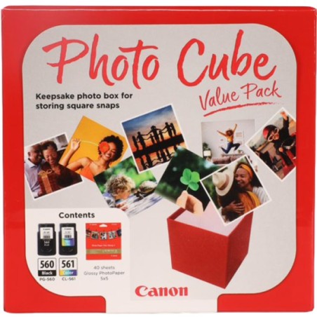 ORIGINAL Canon Value Pack nero / differenti colori PG-560+CL-561 Photo Cube + 13x13 cm Photo Paper Plus Glossy II 40 Blatt ~360 
